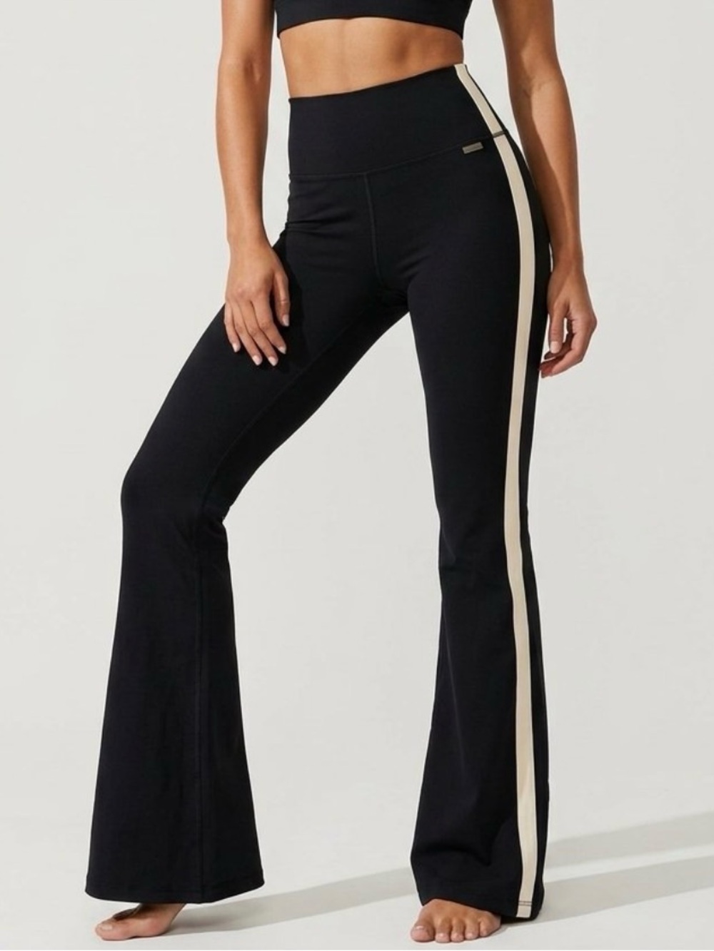 Splits59 Raquel High Waist Stripe Flare Pants Black Cream